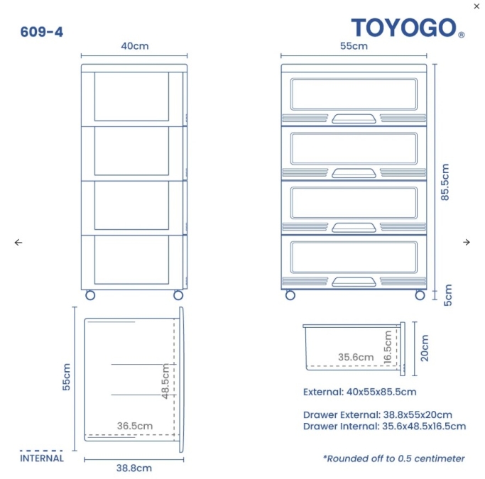 4 Tiers Wide Storage Drawers (Code: 609-4)